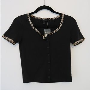 Forever 21 Black and Cheetah print cropped Tshirt